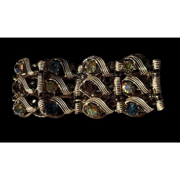 Mode-Art Pastel Rhinestone Link Bracelet Bangle Gold Tone Jewelry Costume - Picture 8 of 8